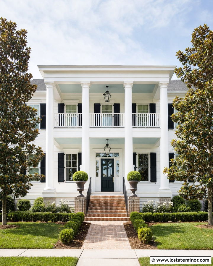 White Southern House With Double Height Portico - 30 White House Design With Portico Ideas