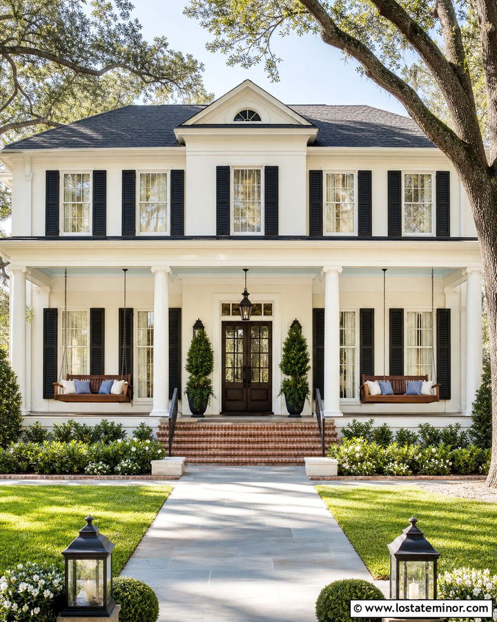 White Southern House With Double Porch Swings - 30 White House Design With Swing Ideas
