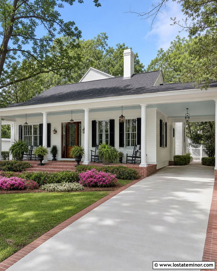 White Southern House With Porch Carport - 30 White House Design With Carport Ideas
