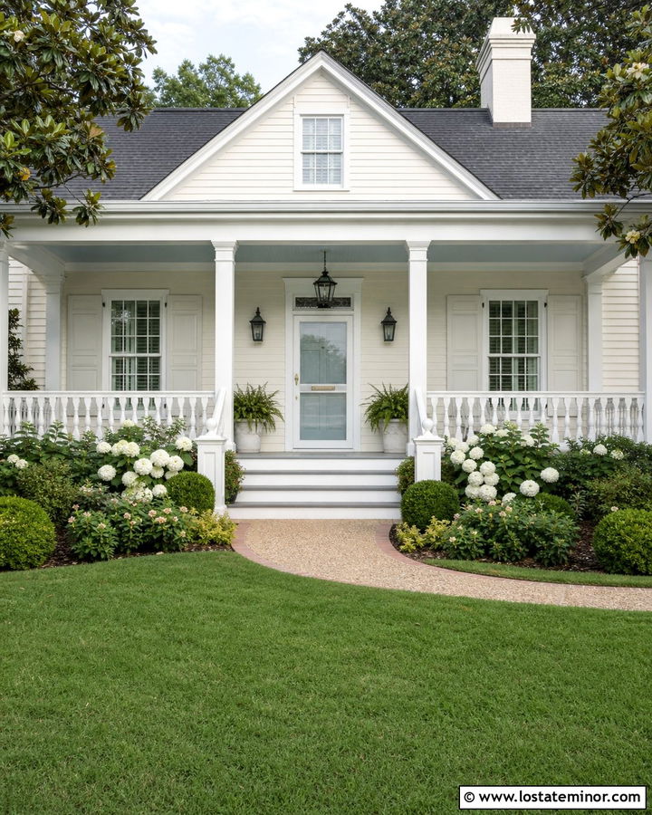 White Southern House With White Full View Storm Door - 30 White House Design With Storm Door Ideas