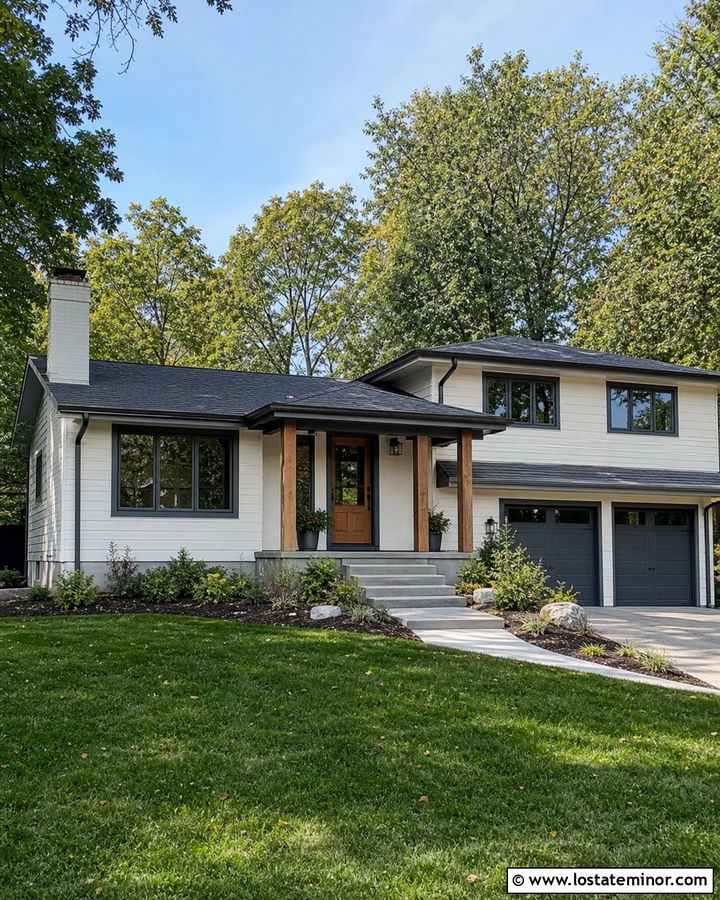 White Split Level House With Front Porch - 30 White House Design With Front Porch Ideas