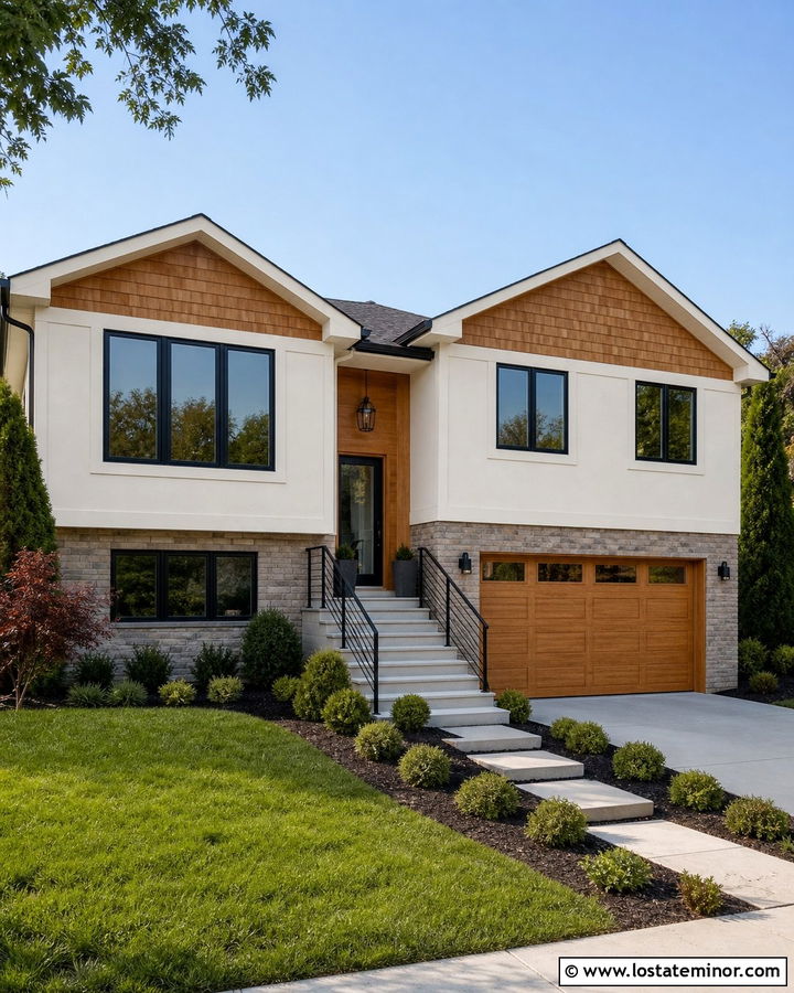 White Split Level With Cedar Shake Accents - 30 White House Design With Cedar Shake Ideas