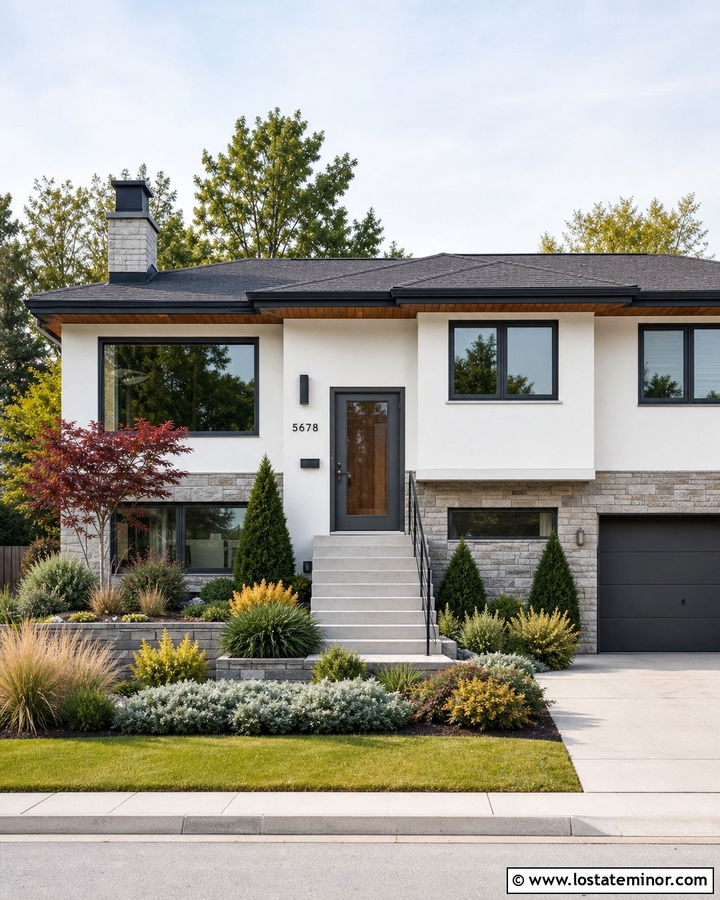 White Split Level With Graphite Storm Door - 30 White House Design With Storm Door Ideas