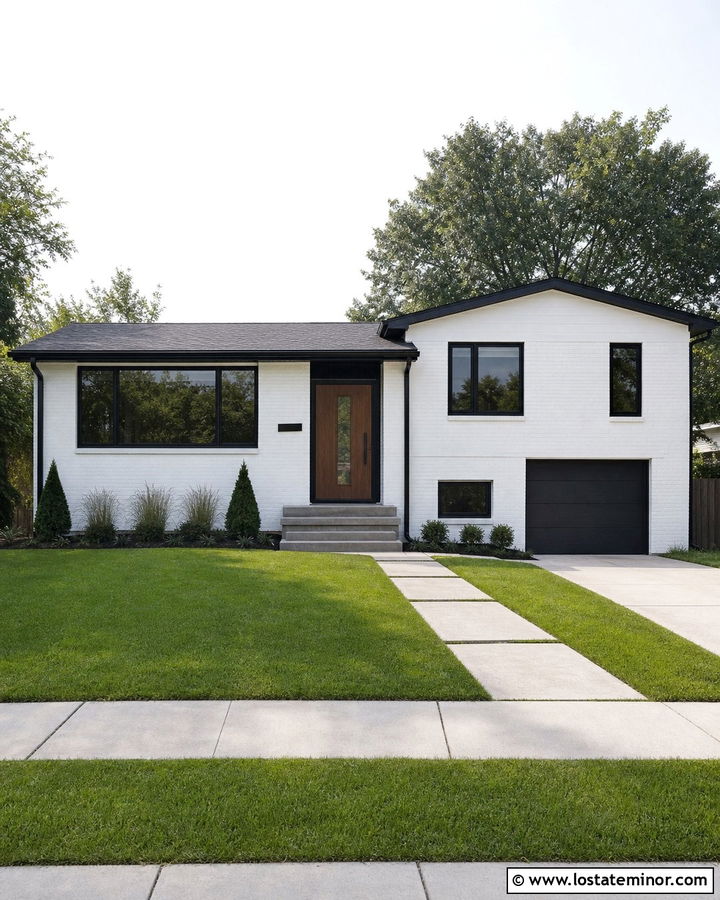 White Split Level With Modern Screen Door - 30 White House Design With Screen Door Ideas