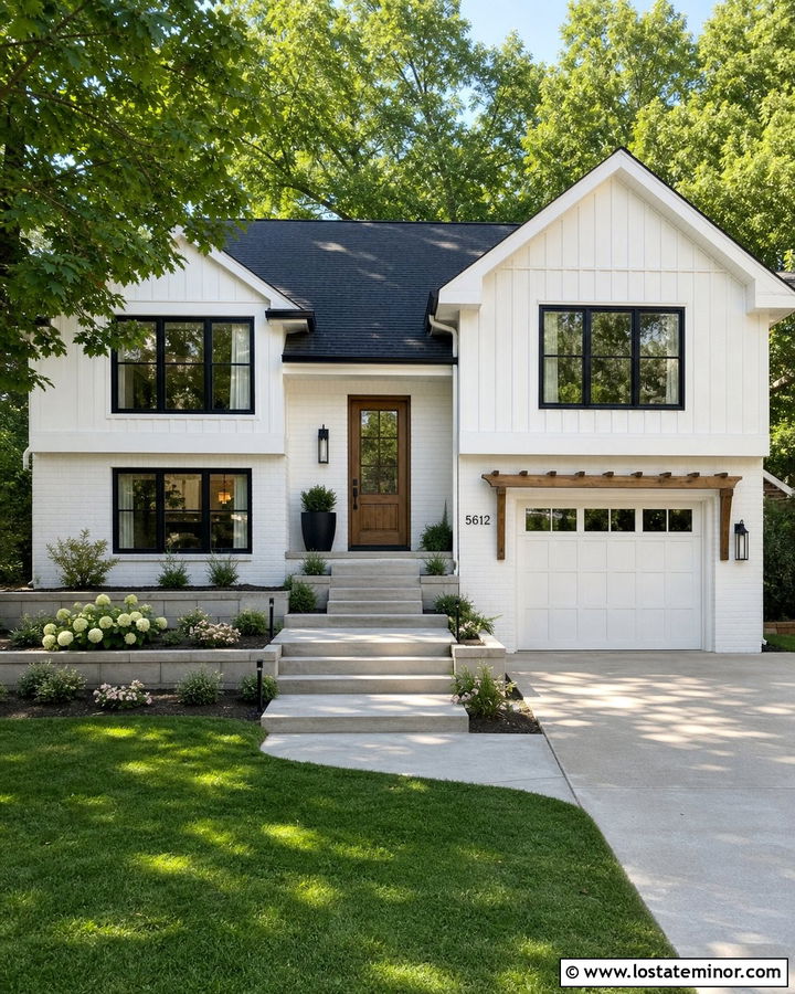 White Split Level With Updated Gables - 30 White House Design With Gables Ideas