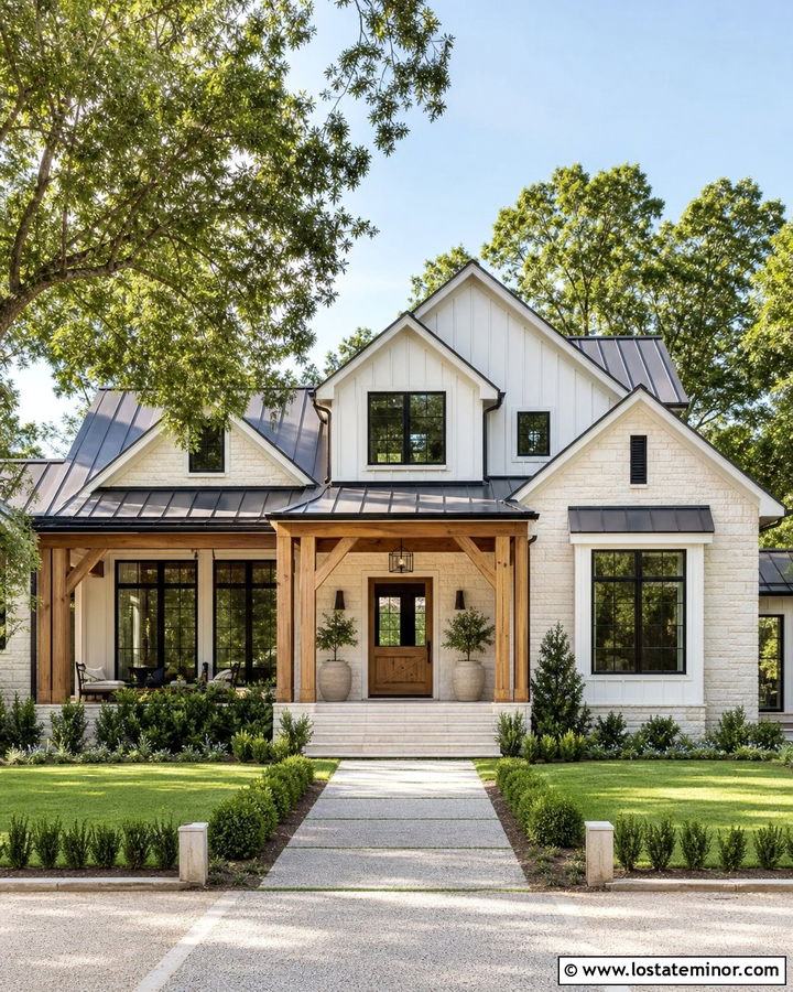 White Stone Farmhouse With Natural Wood Dutch Door - 30 Stone House Design With Dutch Door Ideas