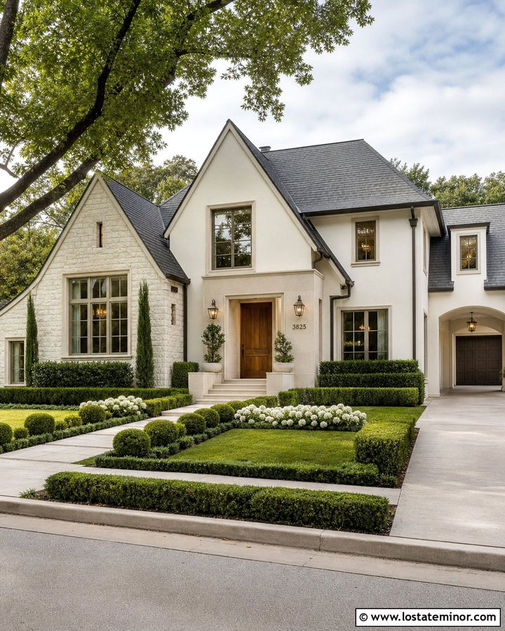 White Stone House With Brass Numbers - 30 Stone House Design With House Numbers Ideas