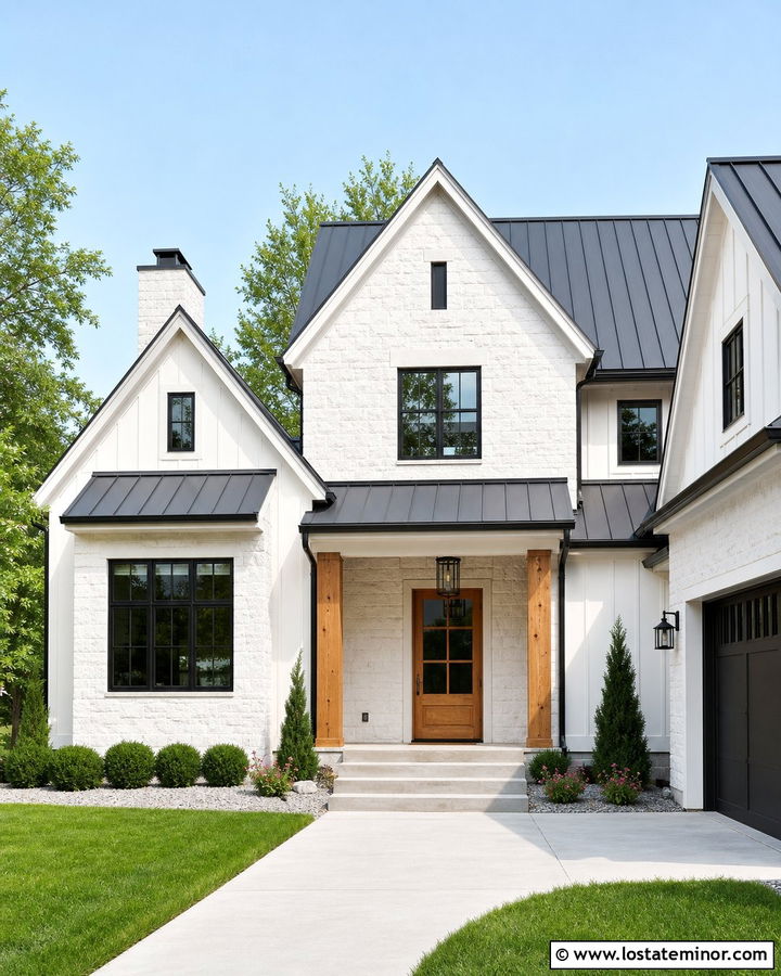 White Stone House With Charcoal Metal Roof - 30 Stone House Design With Roof Ideas