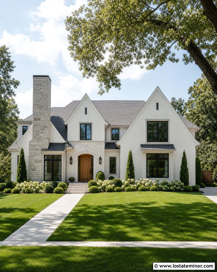White Stone House With Gray Chimney - 30 Stone House Design With Chimney Ideas