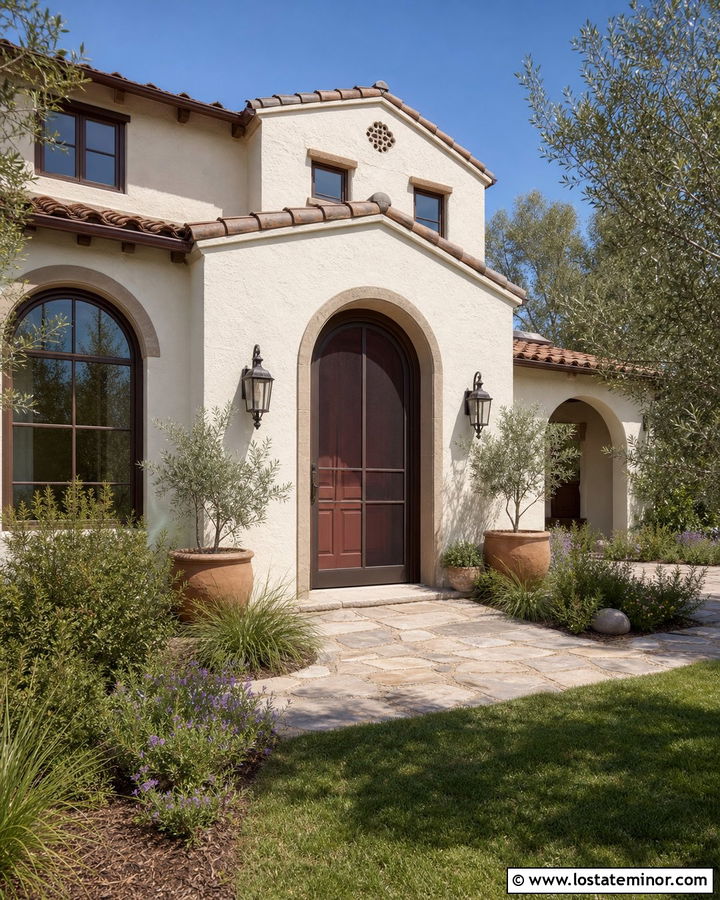 White Stucco House With Arched Screen Door - 30 White House Design With Screen Door Ideas