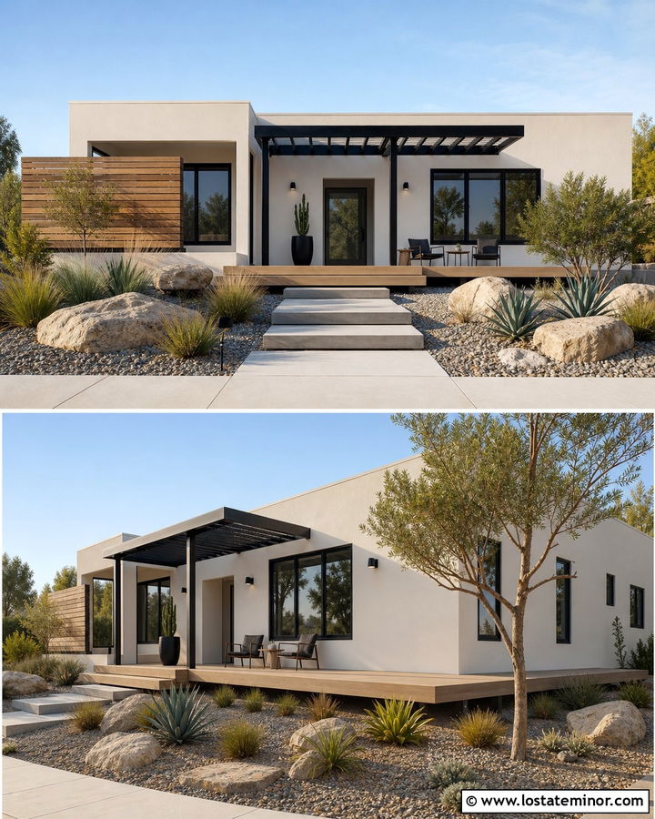 White Stucco House With Floating Deck - 30 White House Design With Deck Ideas