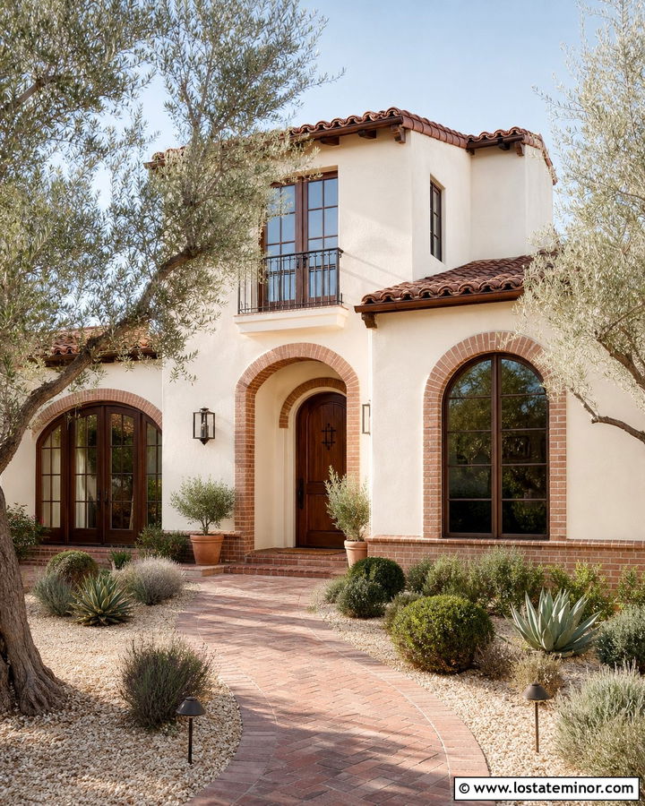 White Stucco House With Red Brick - 30 White House Design With Brick Accents Ideas