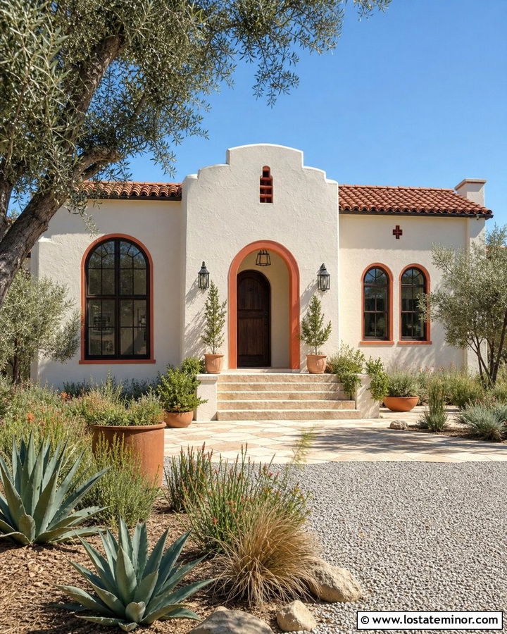 White Stucco House With Terracotta Trim - 30 White House Design With Trim Ideas