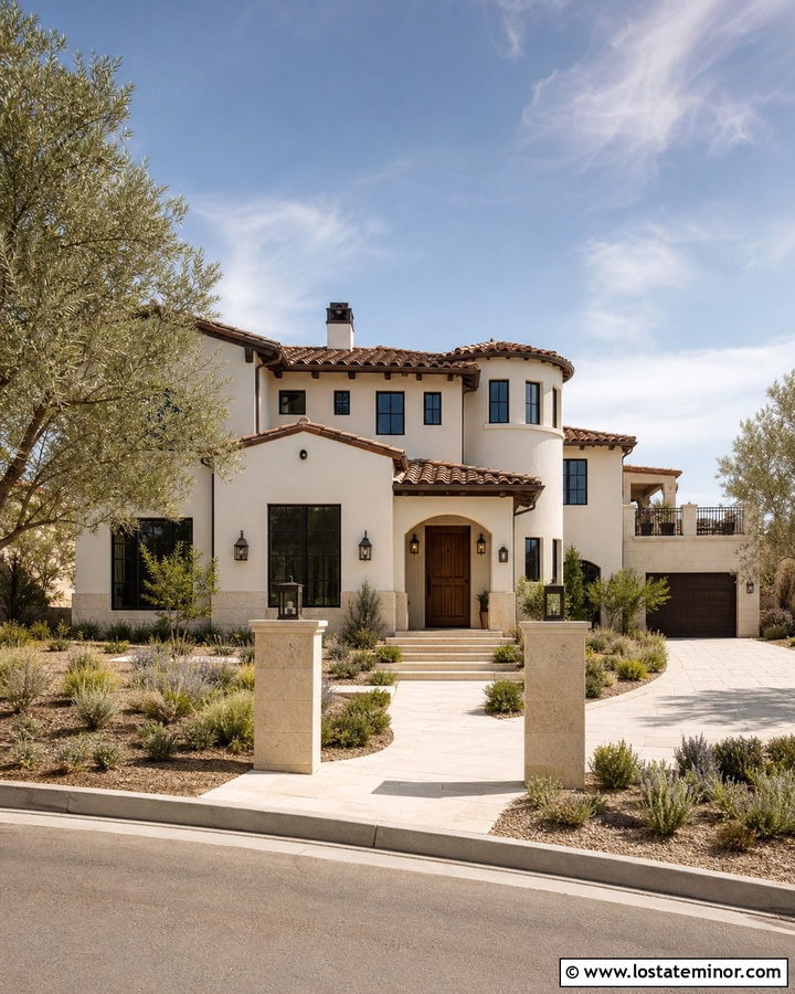 White Stucco House With Travertine Wainscoting - 30 Stone House Design With Wainscoting Ideas