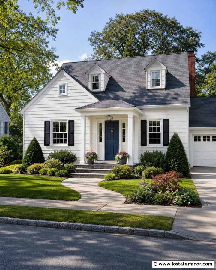 White Suburban House With Hip Roof Portico - 30 White House Design With Portico Ideas