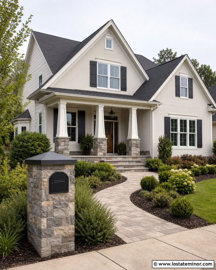 White Suburban House With Stone Mailbox - 30 White House Design With Mailbox Ideas