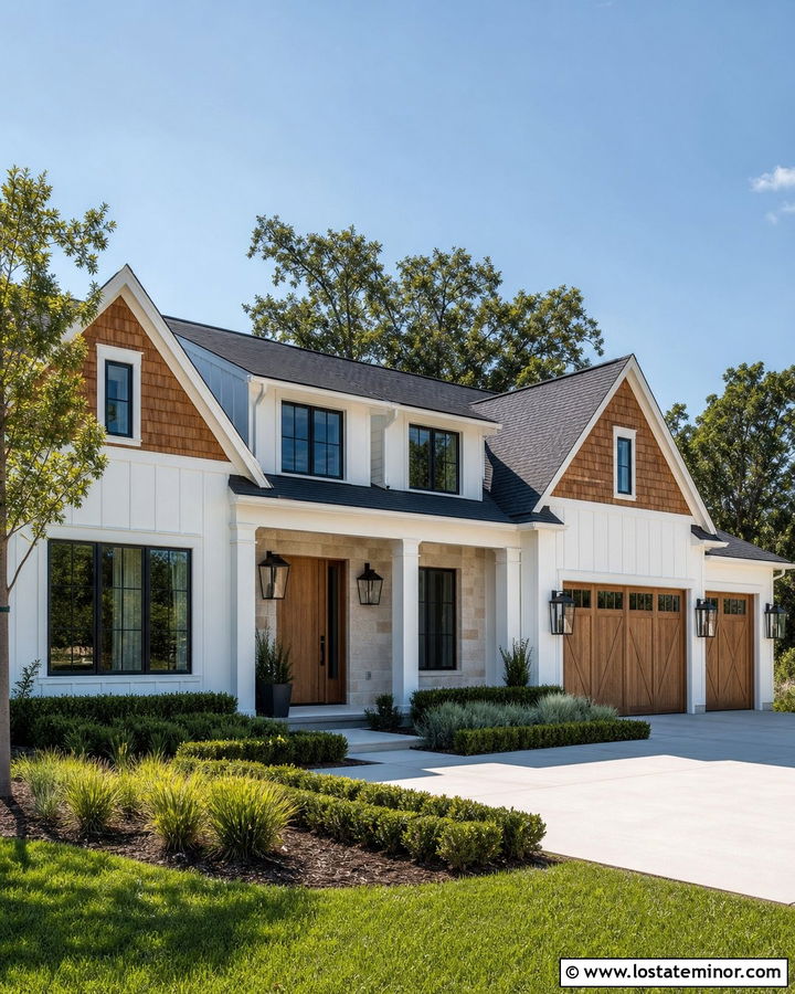 White Transitional House With Cedar Shake Accents - 30 White House Design With Cedar Shake Ideas