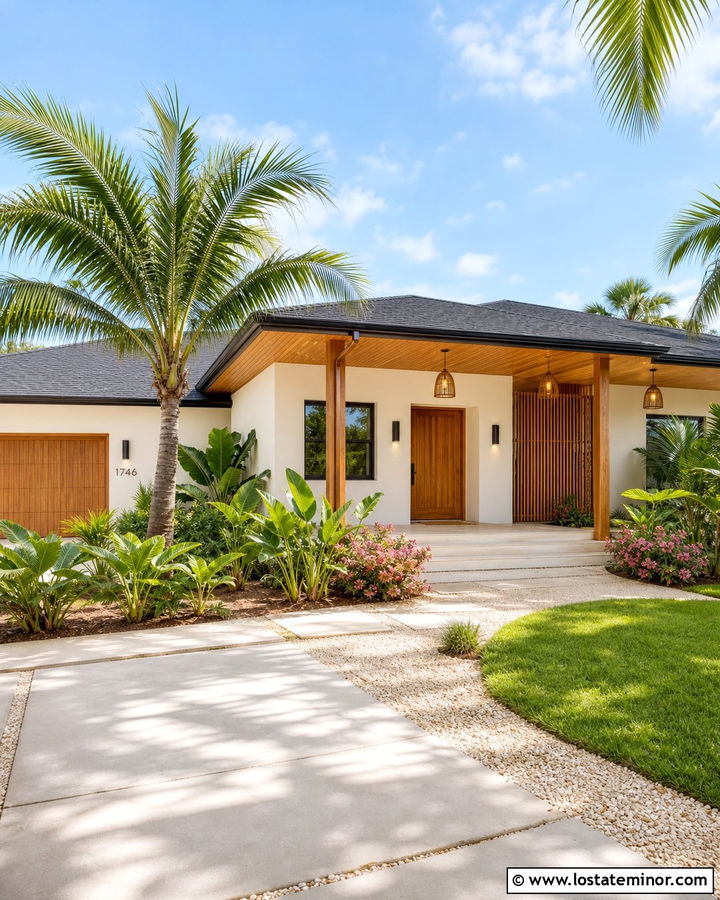 White Tropical House With Bamboo Porch Ceiling - 30 White House Design With Porch Ceiling Ideas