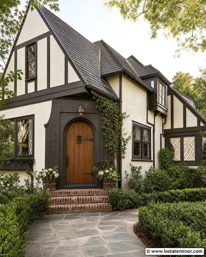 White Tudor House With Aged Bronze Numbers - 30 White House Design With House Numbers Ideas
