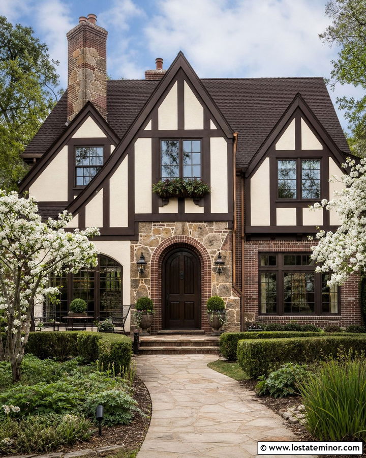 White Tudor House With Brown Trim - 30 White House Design With Trim Ideas