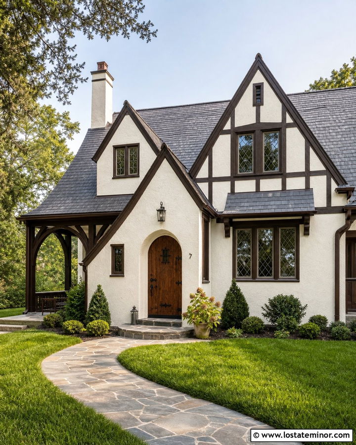 White Tudor House With Upholstered Daybed - 30 White House Design With Daybed Ideas