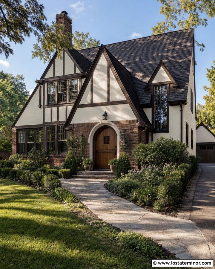 White Tudor House With Wood Dutch Door - 30 White House Design With Dutch Door Ideas