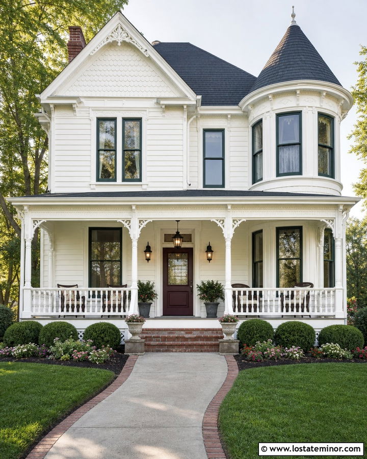 White Victorian House With Decorative Lanterns - 30 White House Design With Light Fixtures Ideas
