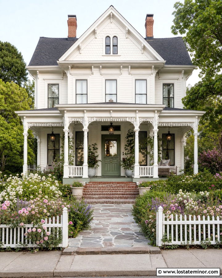 White Victorian House With Decorative Porch Columns - 30 White House Design With Porch Columns Ideas