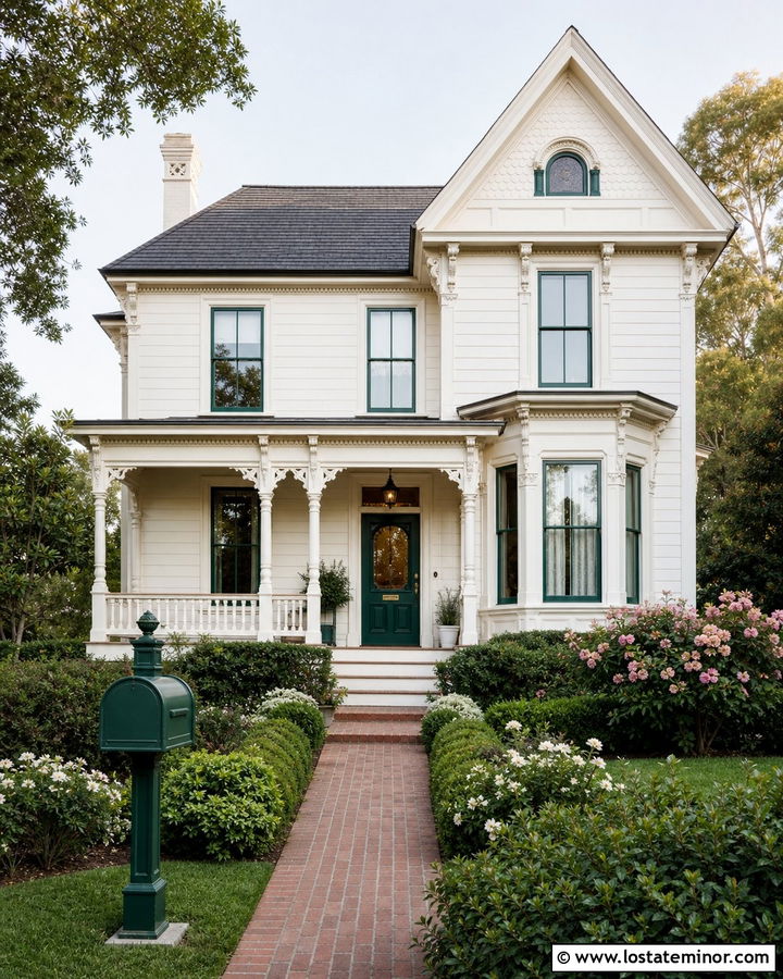 White Victorian House With Green Mailbox - 30 White House Design With Mailbox Ideas