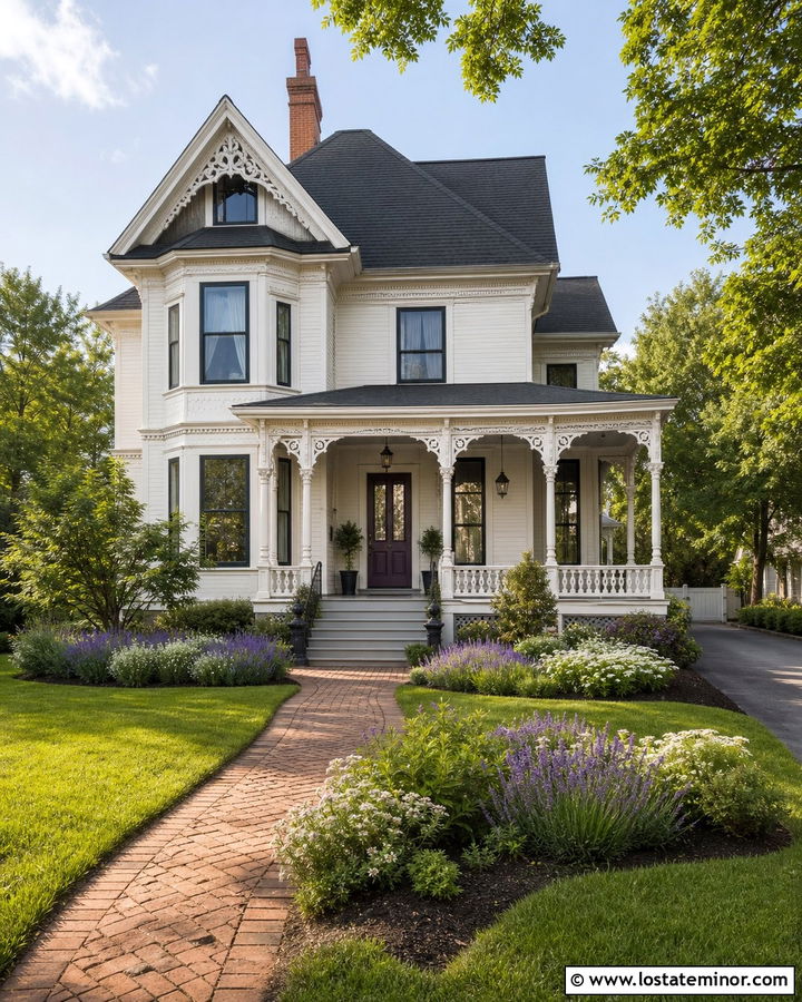 White Victorian House With Lavender Porch Ceiling - 30 White House Design With Porch Ceiling Ideas