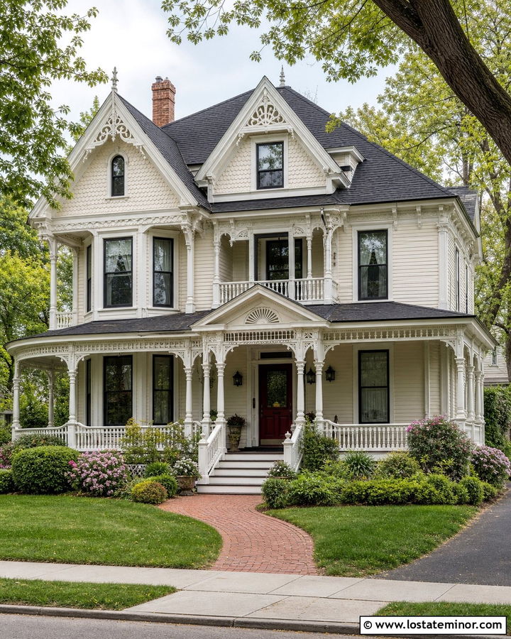 White Victorian House With Ornate Gables - 30 White House Design With Gables Ideas