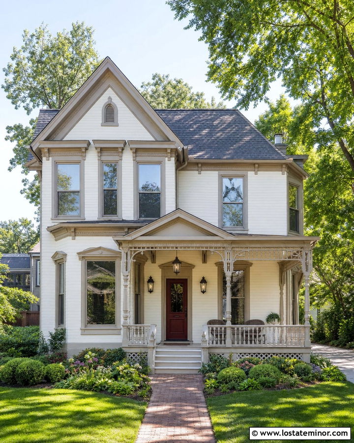 White Victorian House With Ornate Lanterns - 30 White House Design With Lighting Ideas