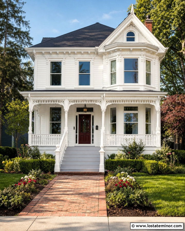 White Victorian House With Painted Steps - 30 White House Design With Steps Ideas