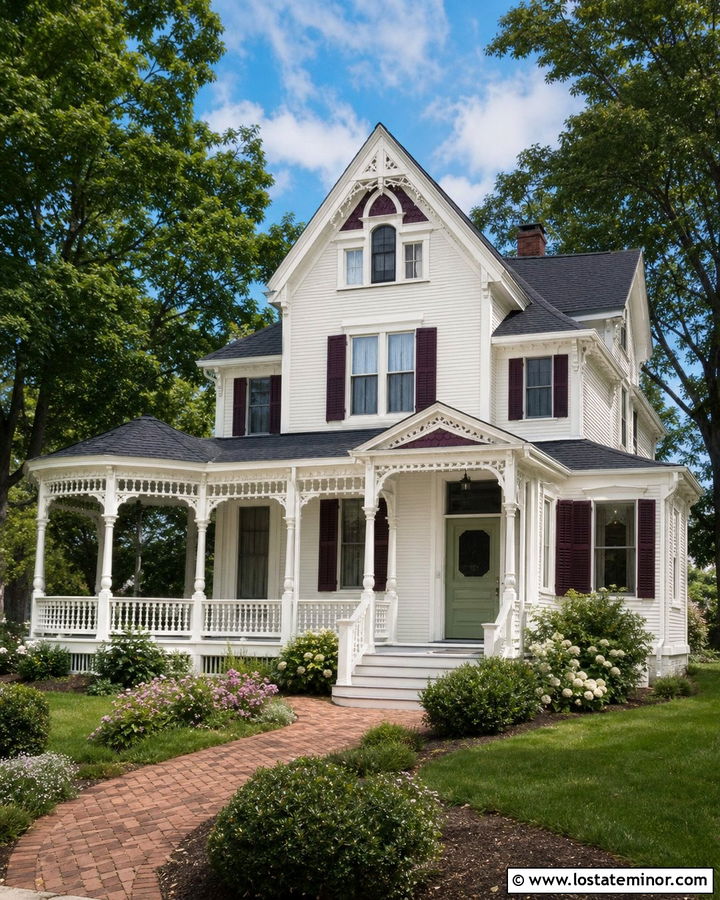 White Victorian House With Plum Shutters - 30 White House Design With Shutters Ideas