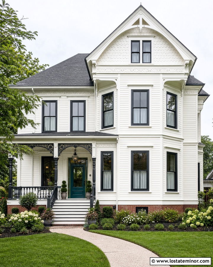White Victorian Siding With Charcoal Trim - 30 White House Design With Siding Ideas