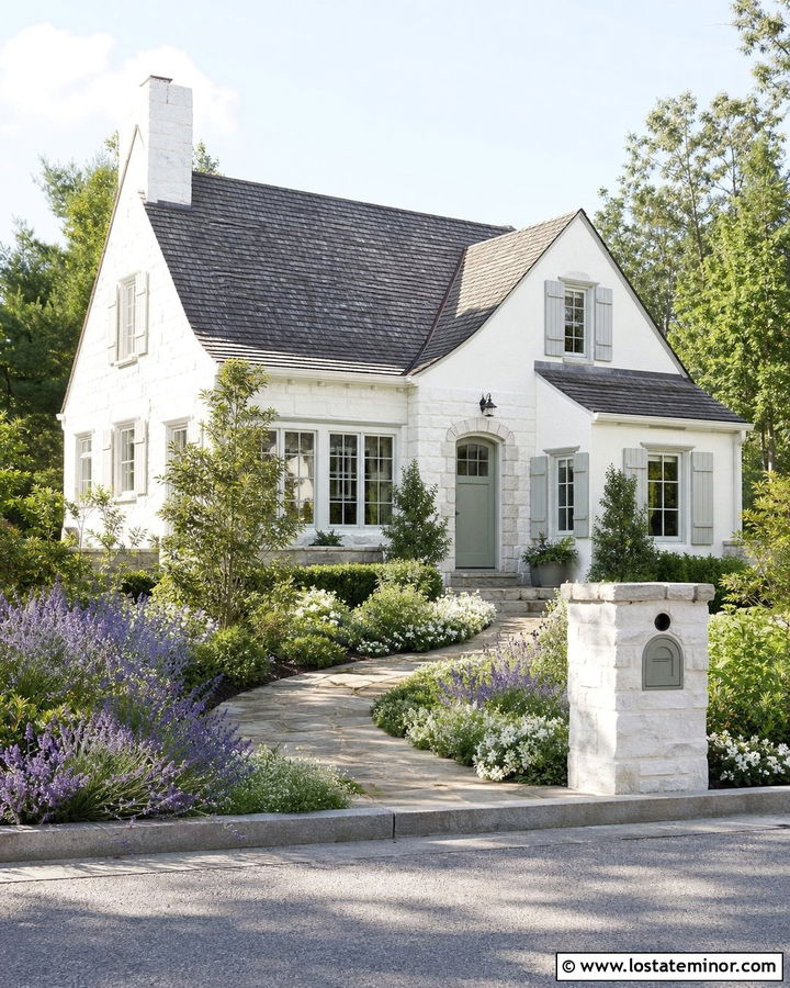 Whitewashed Stone Cottage With Sage Mailbox - 30 Stone House Design With Mailbox Ideas
