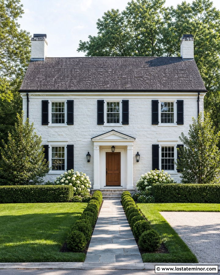 Whitewashed Stone House With Black Shutters - 30 Stone House Design With Shutters Ideas