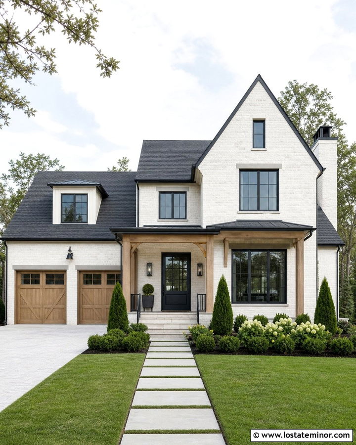 Whitewashed Stone House With Black Trim - 30 Stone House Design With Trim Ideas