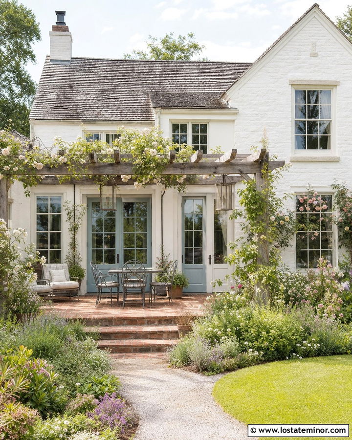 Whitewashed Stone House With Cottage Backyard - 30 Stone House Design With Backyard Ideas