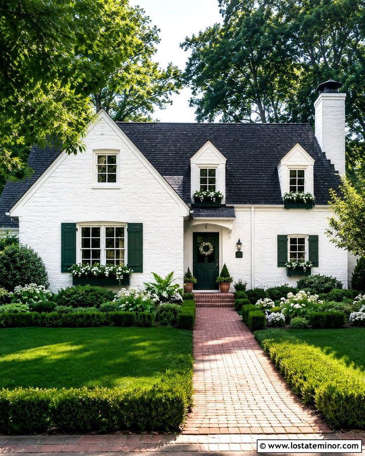 Whitewashed Stone House With Green Window Boxes - 30 Stone House Design With Window Boxes Ideas