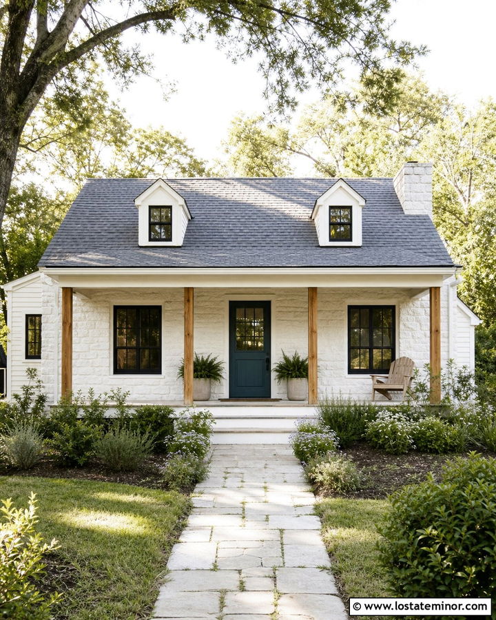 Whitewashed Stone House With Teal Dutch Door - 30 Stone House Design With Dutch Door Ideas