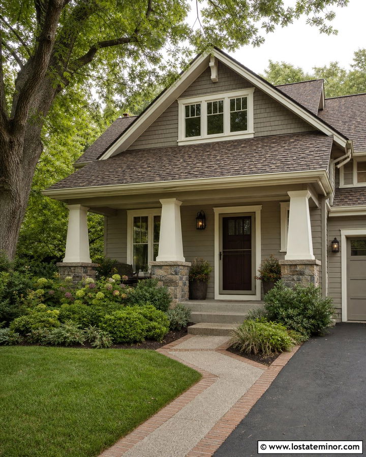Worldly Gray House With Bronze Retractable Screen Storm Door - 30 Greige House Design With Storm Door Ideas