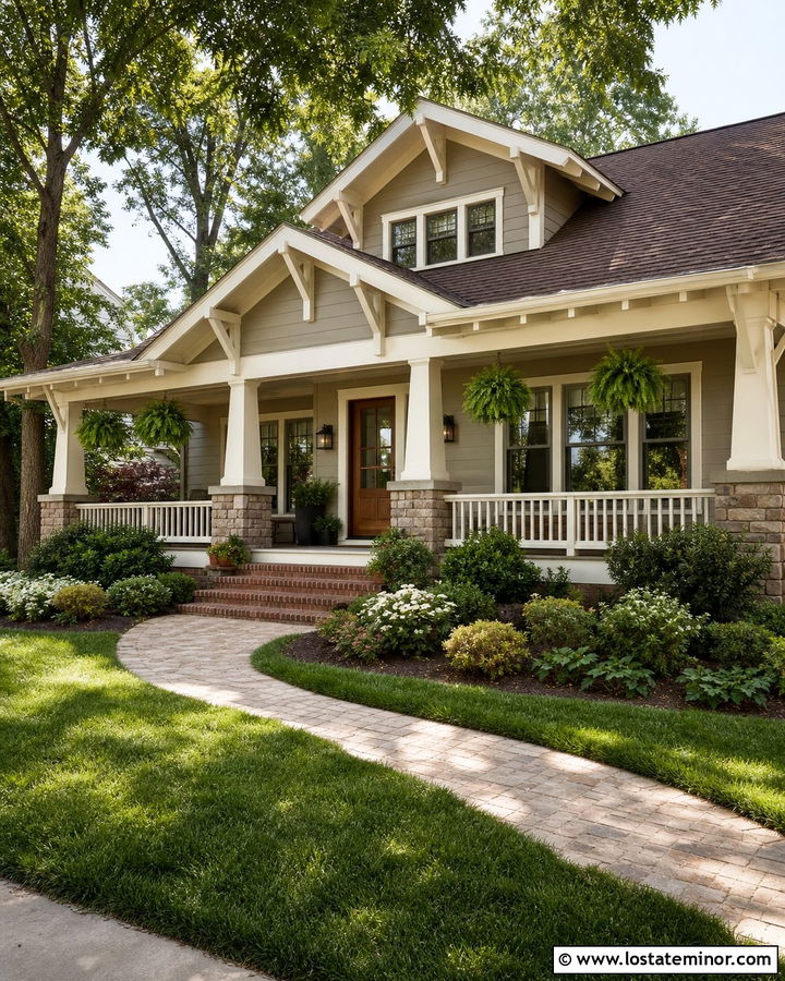 Worldly Gray House With Wood Look Storm Door - 30 Greige House Design With Storm Door Ideas